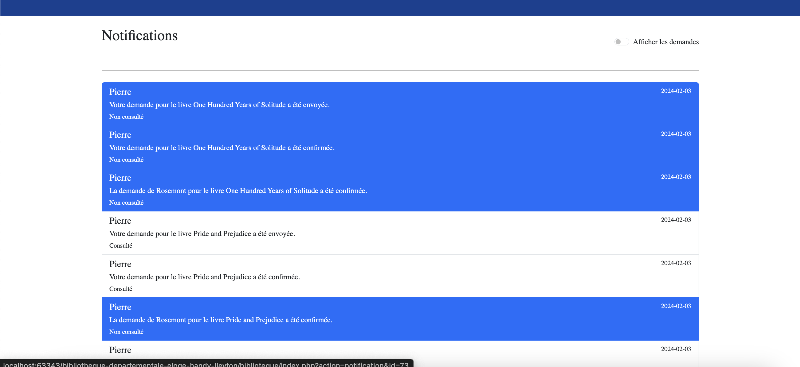 Page de notifications